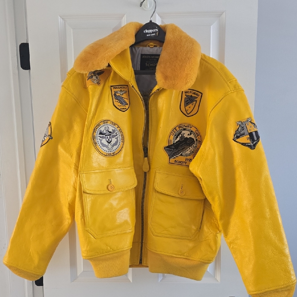 Schott Yellow Leather Jacket with Patches